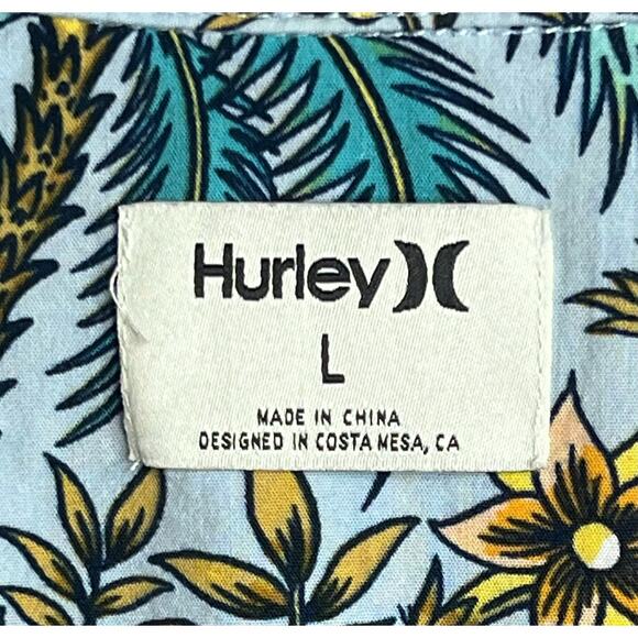 Hurley Hawaiian Shirt Mens Large Palm Tree Floral Aloha Surf Beach Button Up - Picture 3 of 11
